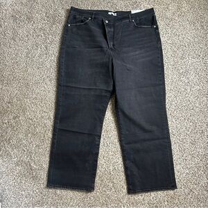 NWT LOFT Black Straight Leg Jeans High Rise Denim Casual 18 34 Stretch